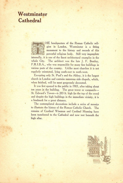 Westminster Cathedral London antique print 1914