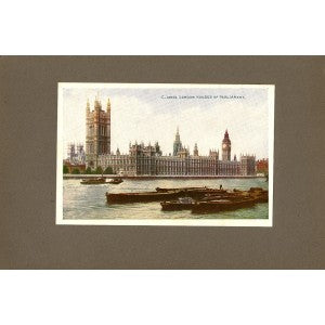 Houses of Parliament London antique print 1914