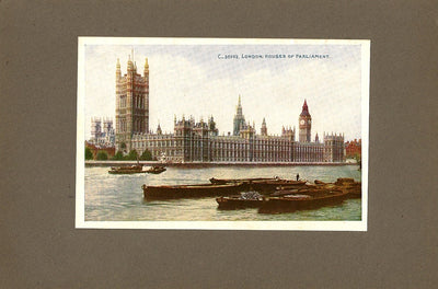 Houses of Parliament London antique print 1914