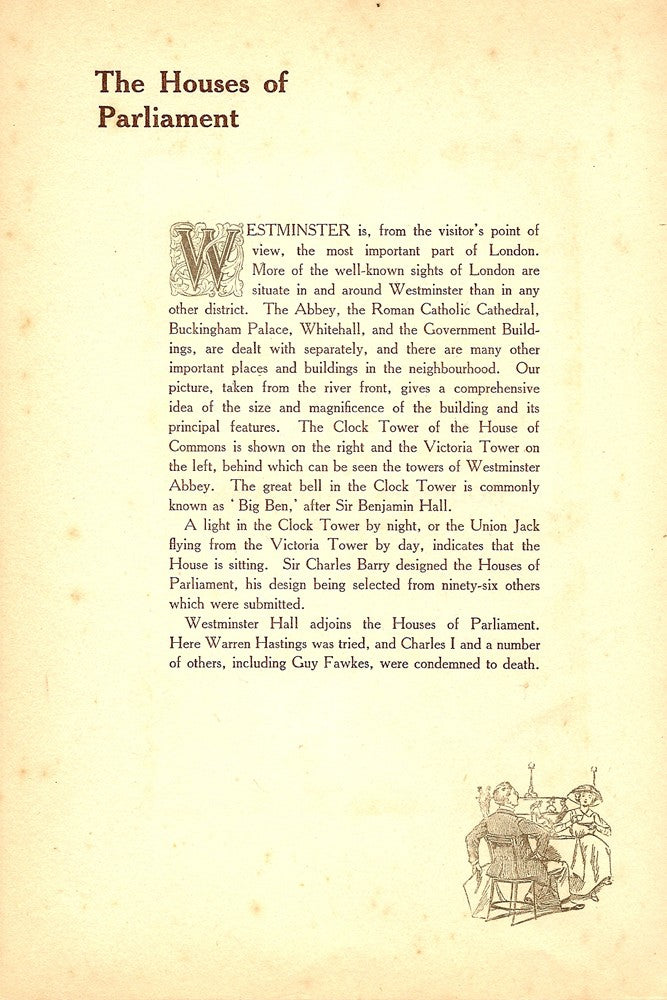 Houses of Parliament London antique print 1914