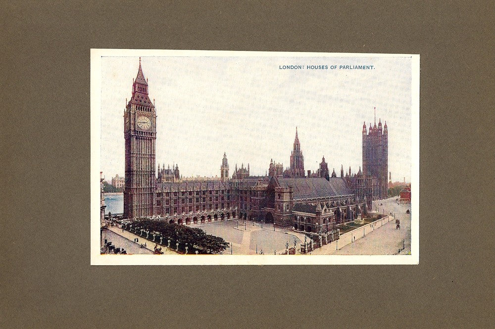 Houses of Parliament London antique print 1914