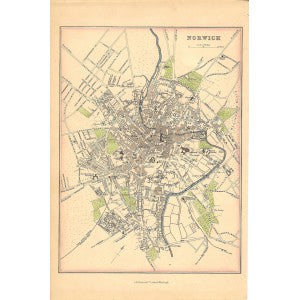 Norwich antique city map 1866