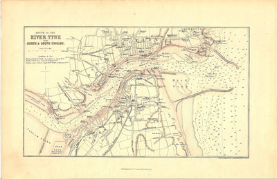 River Tyne mouth antique map