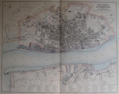 Liverpool and Birkenhead antique map 1866