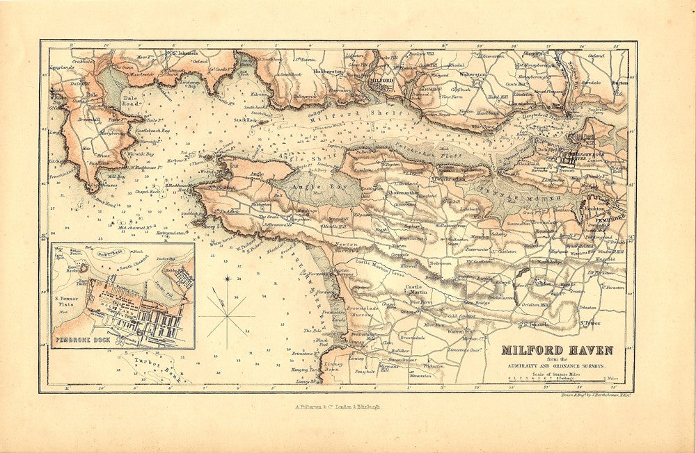 Milford Haven Wales antique map 1866