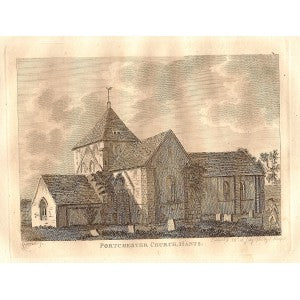 Portchester Church Hampshire antique print