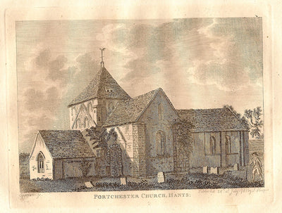 Portchester Church Hampshire antique print