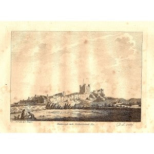 Bamburgh Castle Northumberland original antique print dated 1785