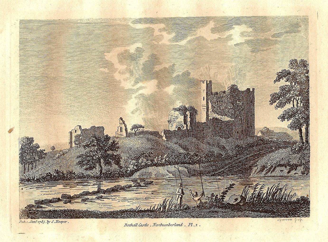 Bothal Castle Northumberland antique print 1785