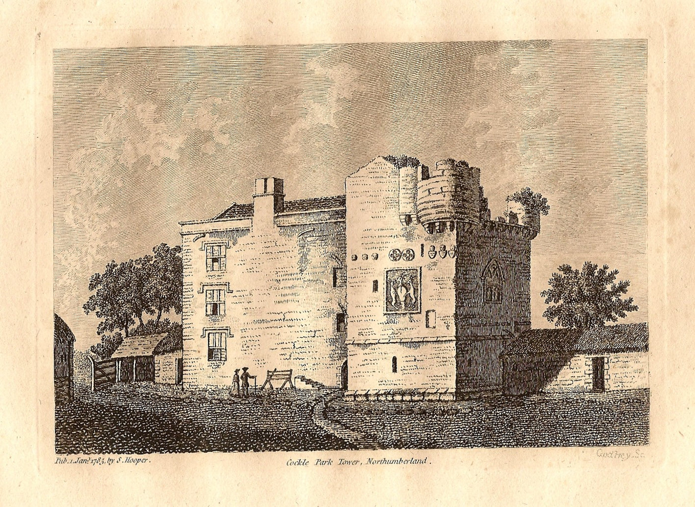 Cocklepark Tower Northumberland antique print 1785