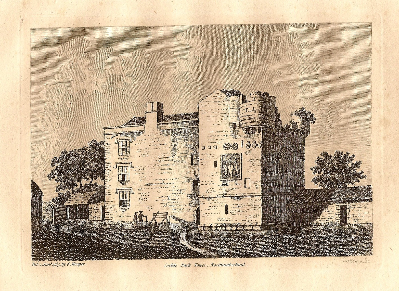 Cocklepark Tower Northumberland antique print