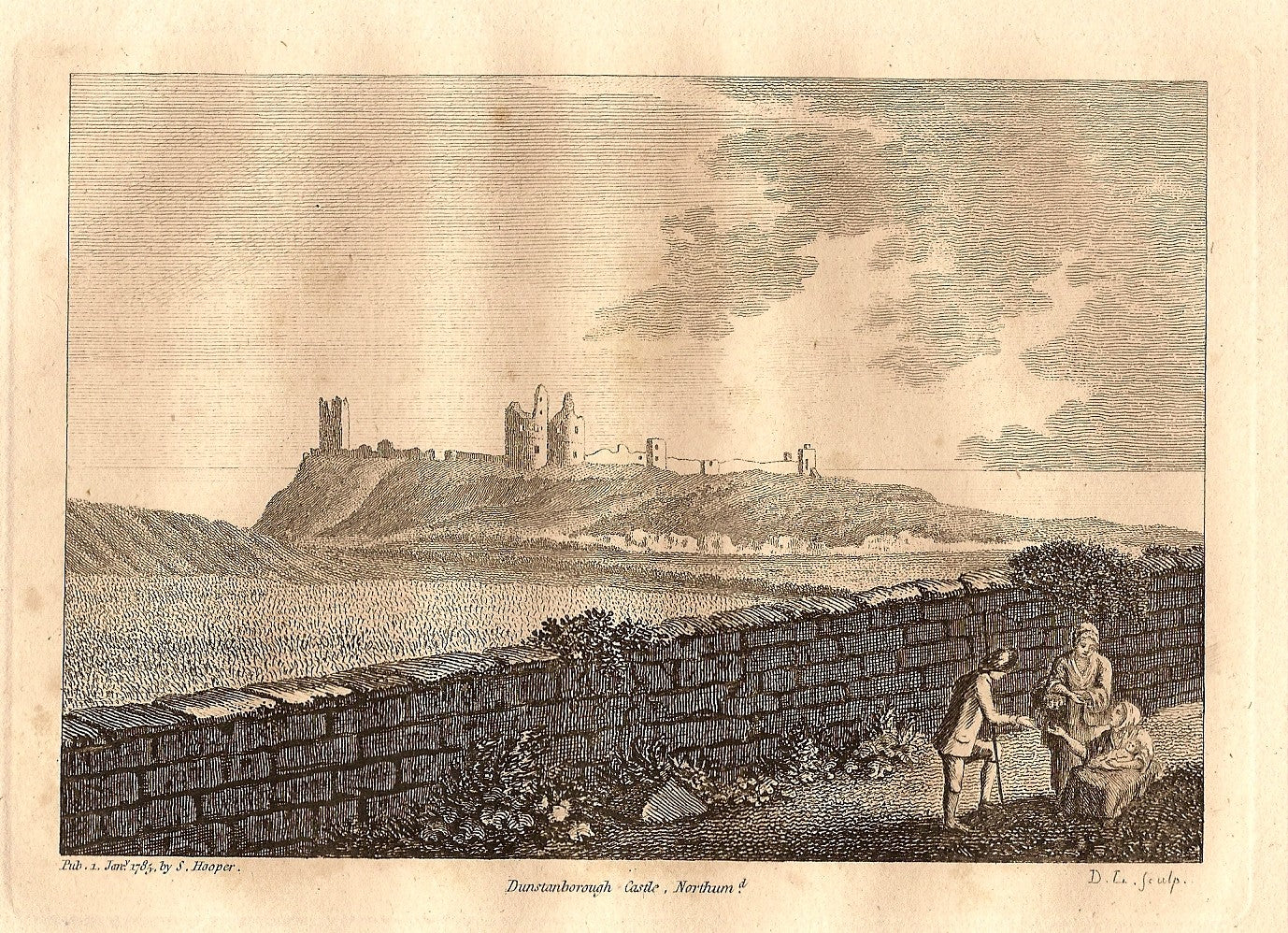 Dunstanburgh Castle Northumberland antique print