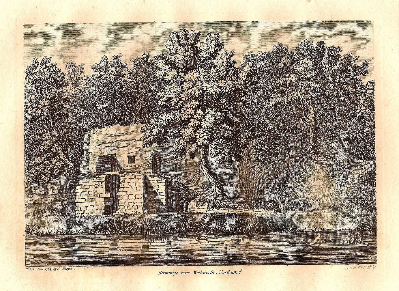 Warkworth Hermitage Northumberland antique print