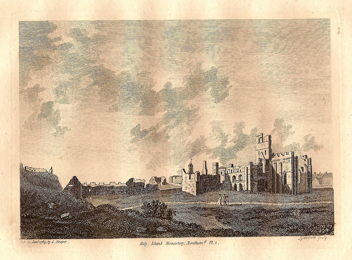 Holy Island Monastery Northumberland antique print 1785
