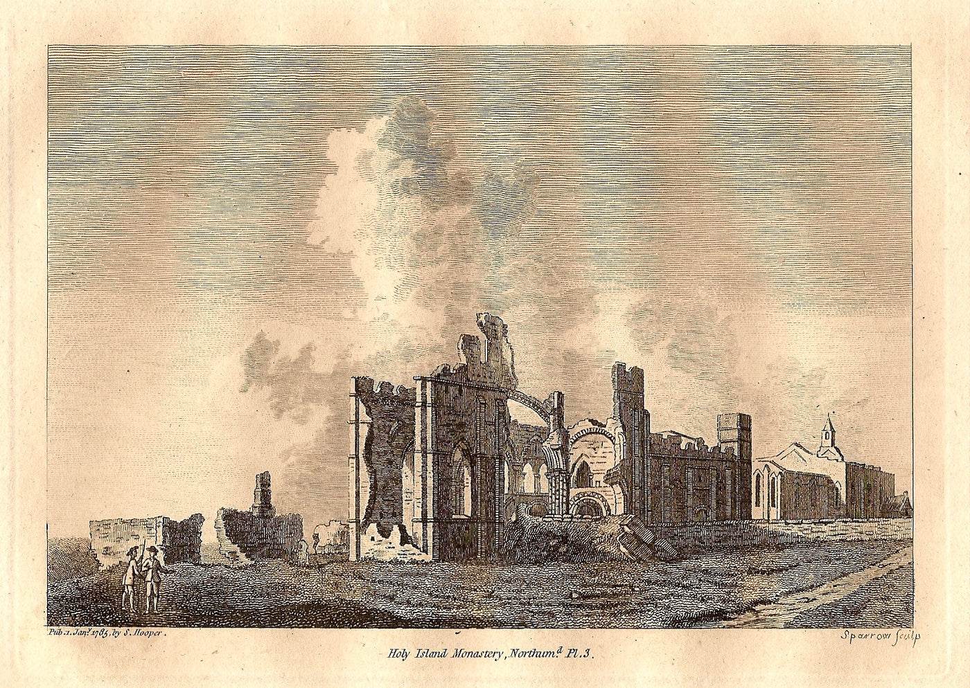 Holy Island Monastery Northumberland antique print 1785