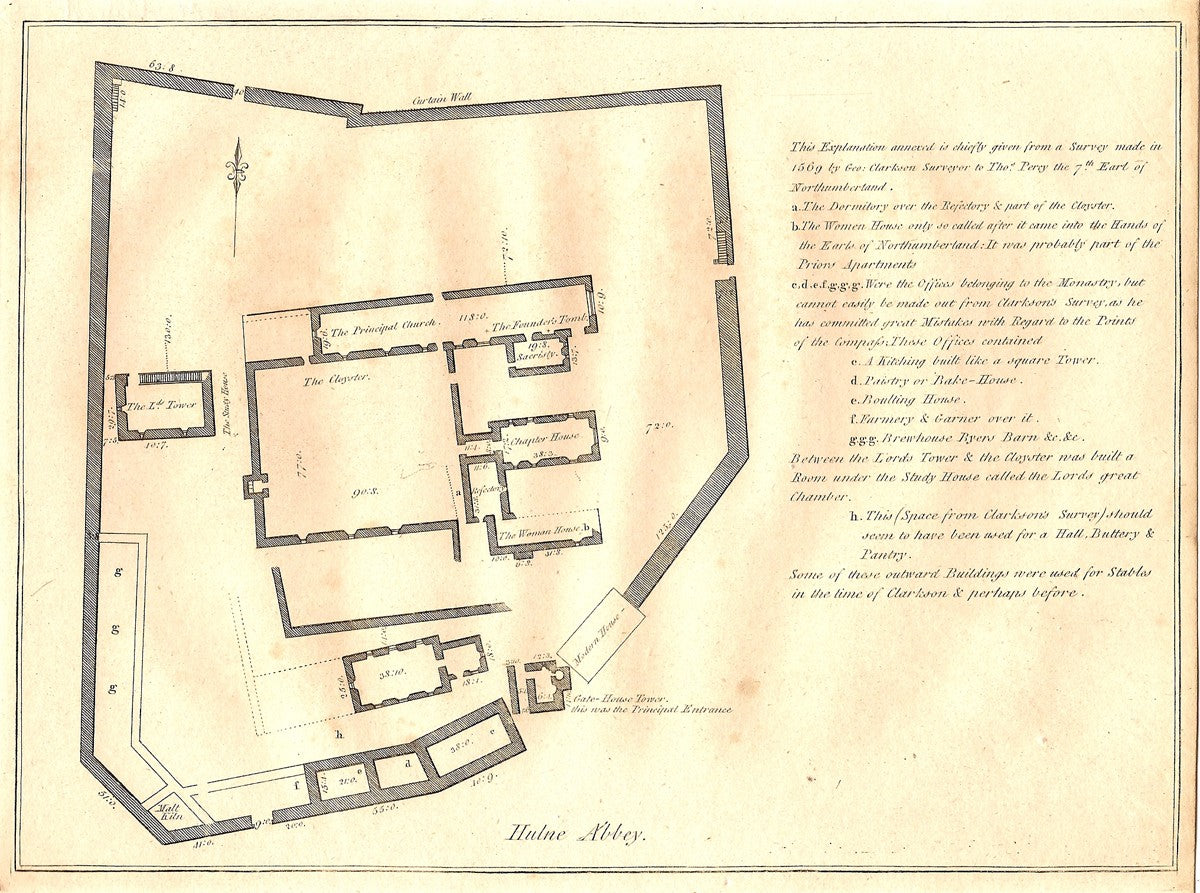 Hulne Abbey (Plan) Northumberland antique print 1785