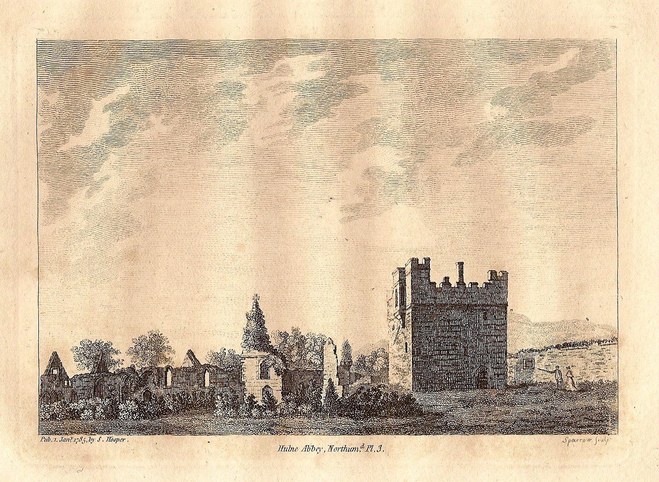 Hulne Abbey Northumberland antique print