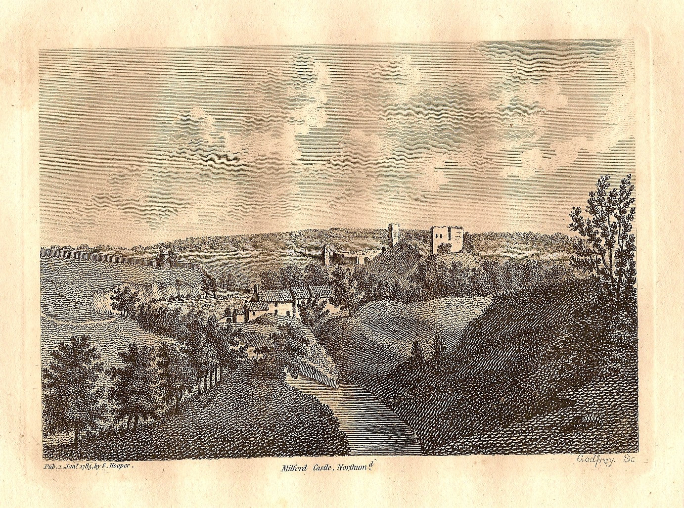 Mitford Castle Northumberland antique print 1785 – Maps and Antique Prints
