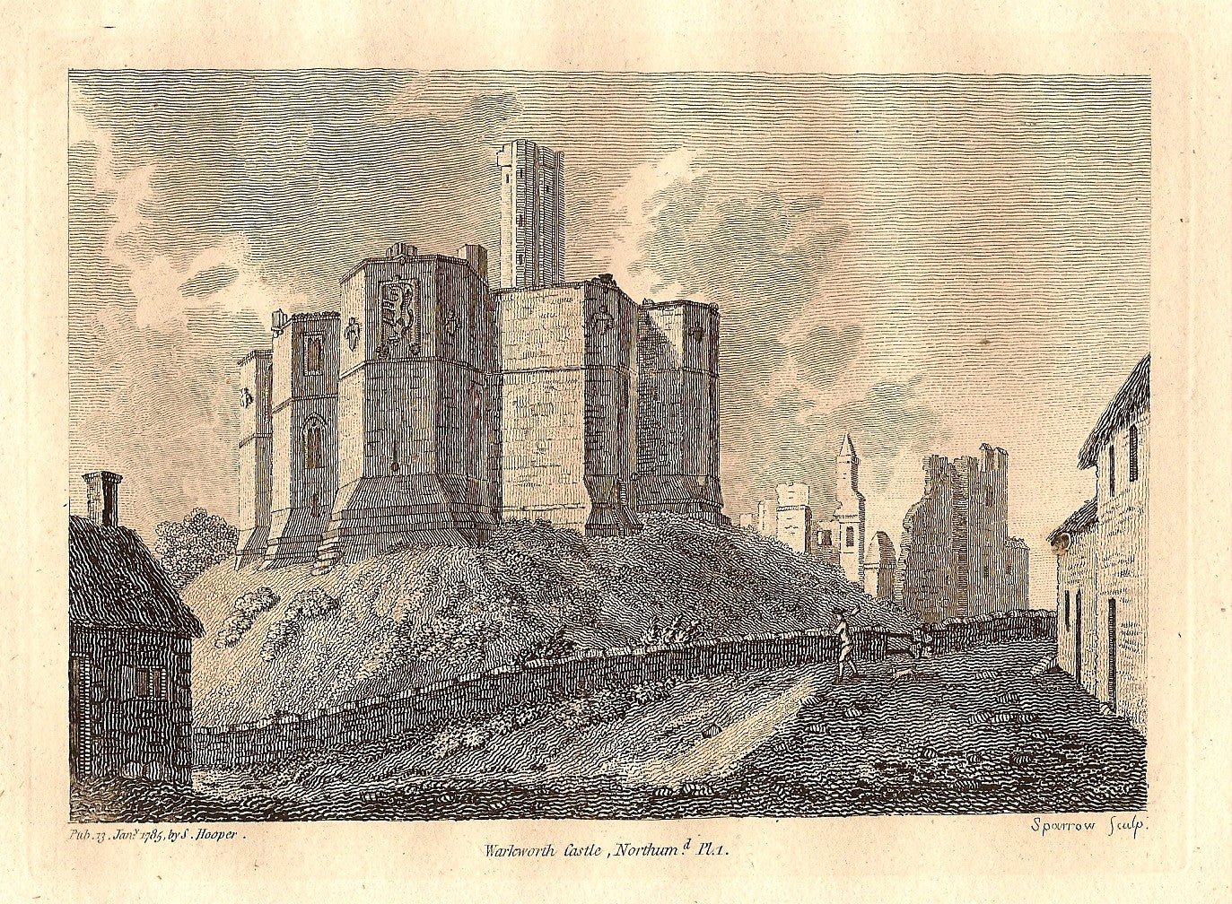 Warkworth Castle Northumberland antique print