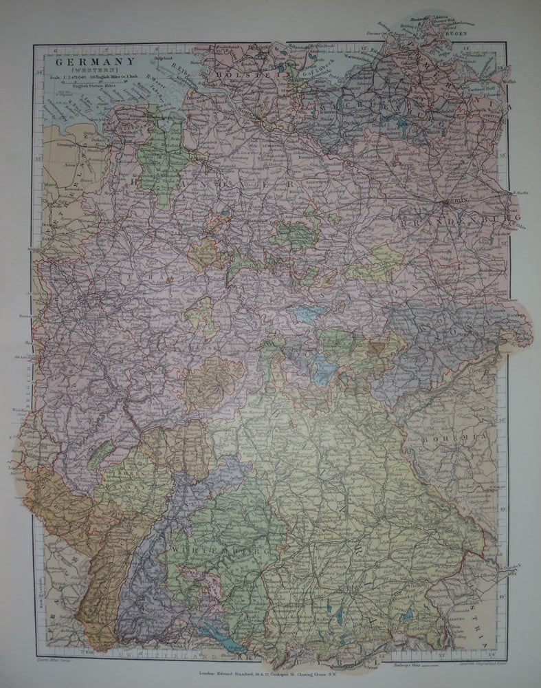 Germany (Western) antique map published 1894