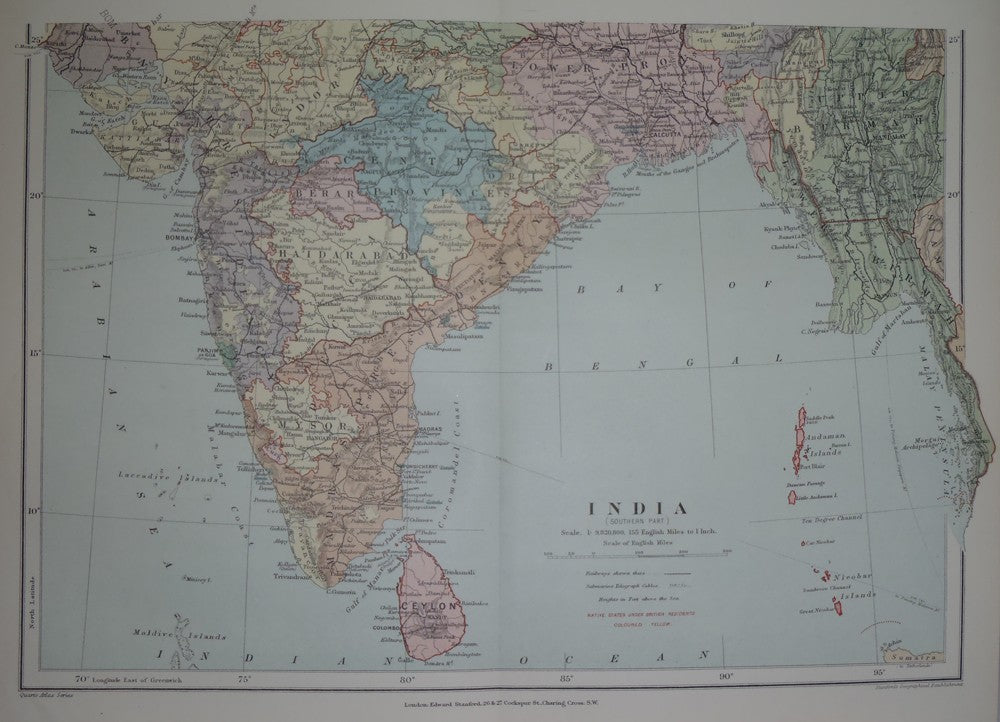 Antique map of India (Southern Part) 1894