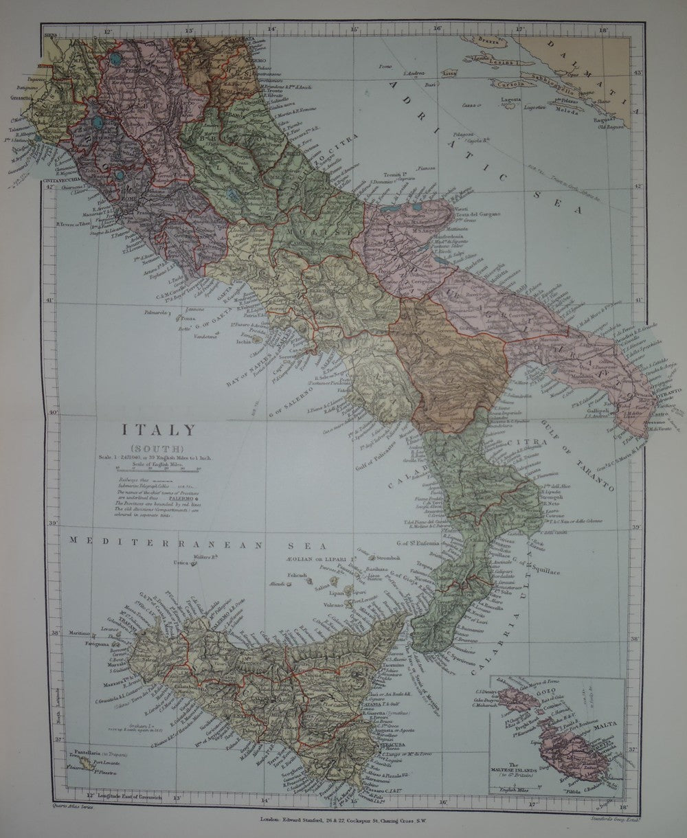 Italy (South) antique map 1894