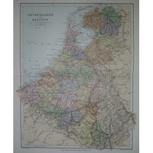 Netherlands & Belgium antique map 1894