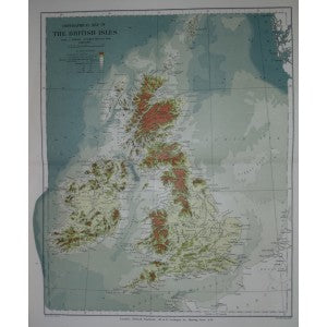 Orographical Map of The British Isles antique map 1894