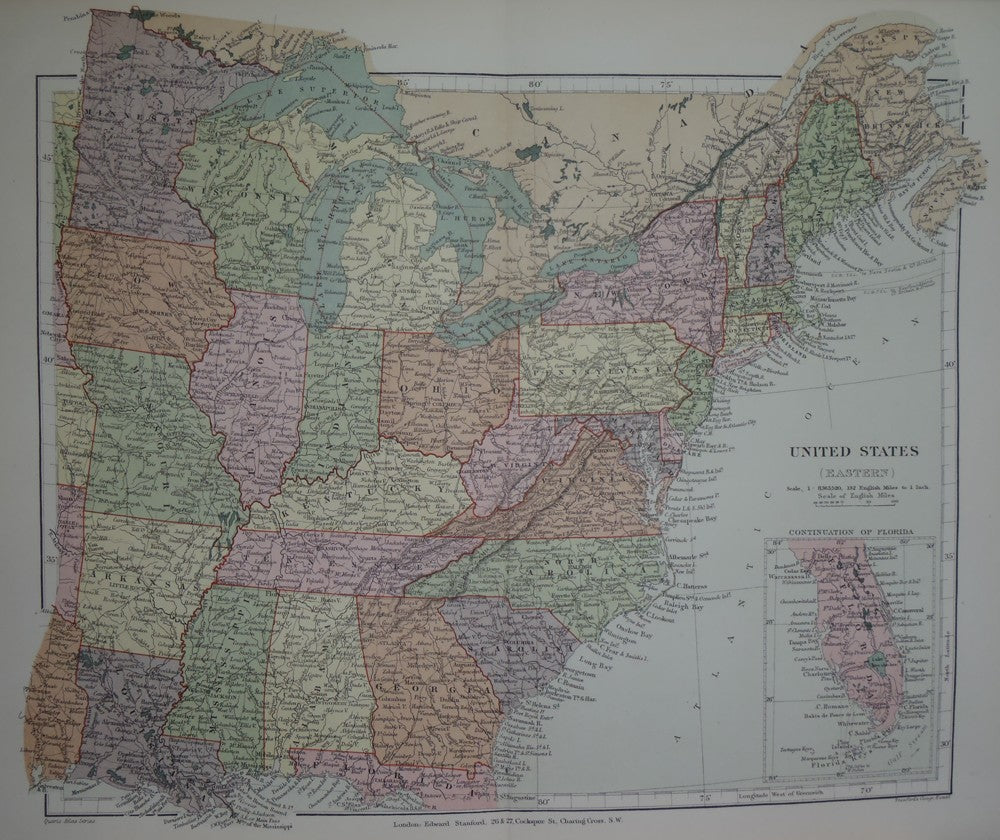 United States (Eastern) antique map 1894