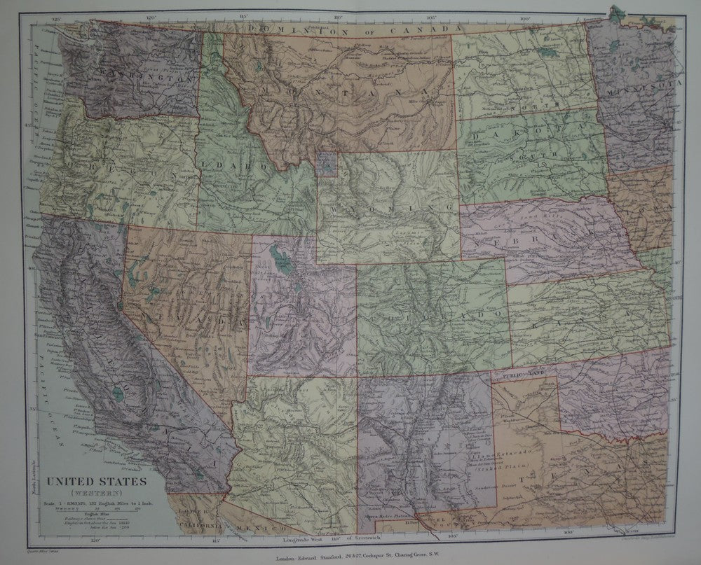 United States (Western) antique map