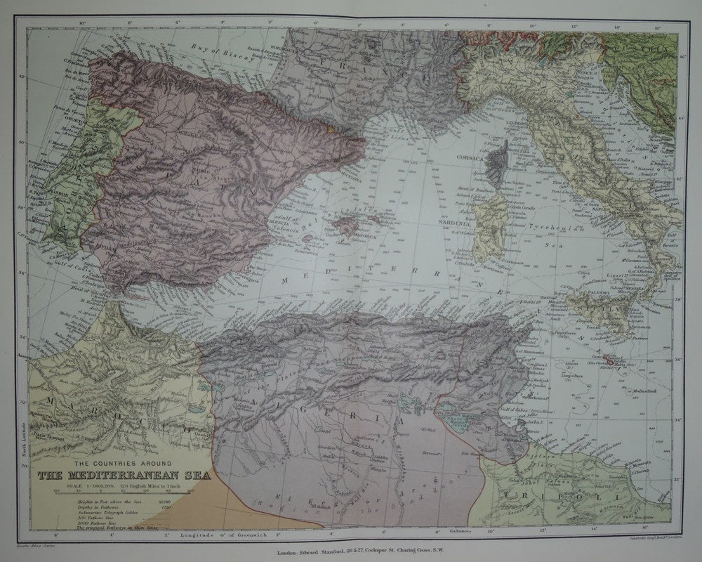 Mediterranean Sea (Western) antique map