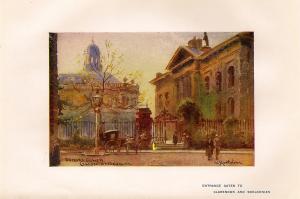 Clarendon & Sheldonian Oxford entrance gates antique print