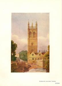 Magdalen College Tower Oxford antique print 1905