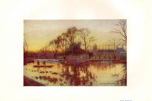 Oxford College Barges antique print 1905