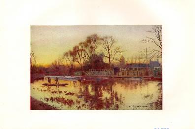 Oxford College Barges antique print 1905