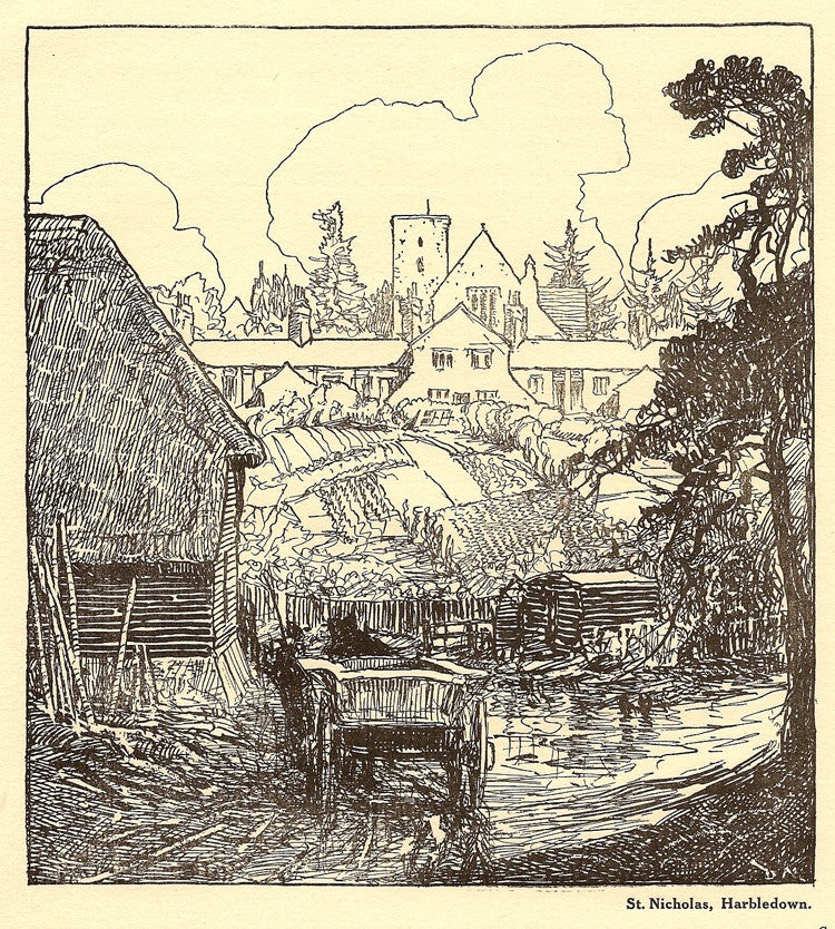 Harbledown St Nicholas Church Kent vintage print 1928