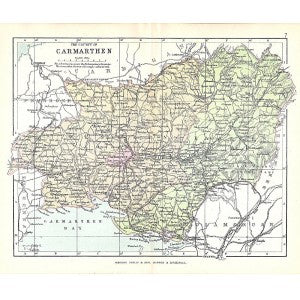 Carmarthen original antique map published c.1885