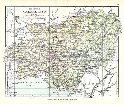Carmarthen original antique map published c.1885