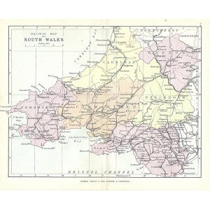 South Wales antique map published 1885