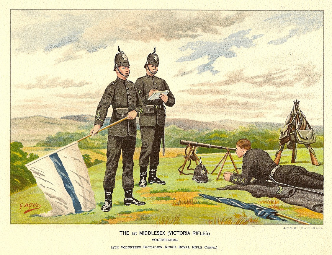 British Army Victoria Rifles & King's Royal Rifles antique print 1890