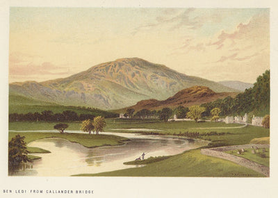 Ben Ledi from Callander Bridge Scotland antique print 1889