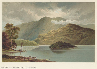 Ben Venue & Ellen's Isle Loch Katrine Scotland antique print 1889