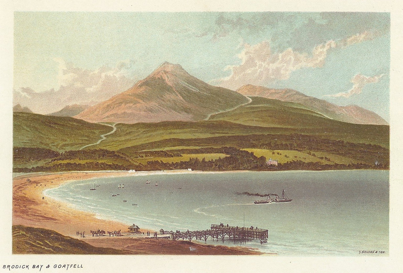 Goatfell & Ben Brodick Bay Scotland antique print 1889