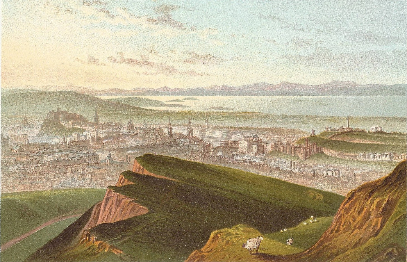 Arthur's Seat Edinburgh Scotland guaranteed antique print 1889