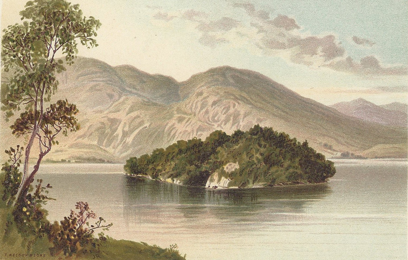 Loch Katrine Ellen's Isle Scotland antique print