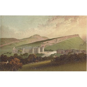 Holyrood Palace Arthur's Seat Salisbury Crags Edinburgh antique print