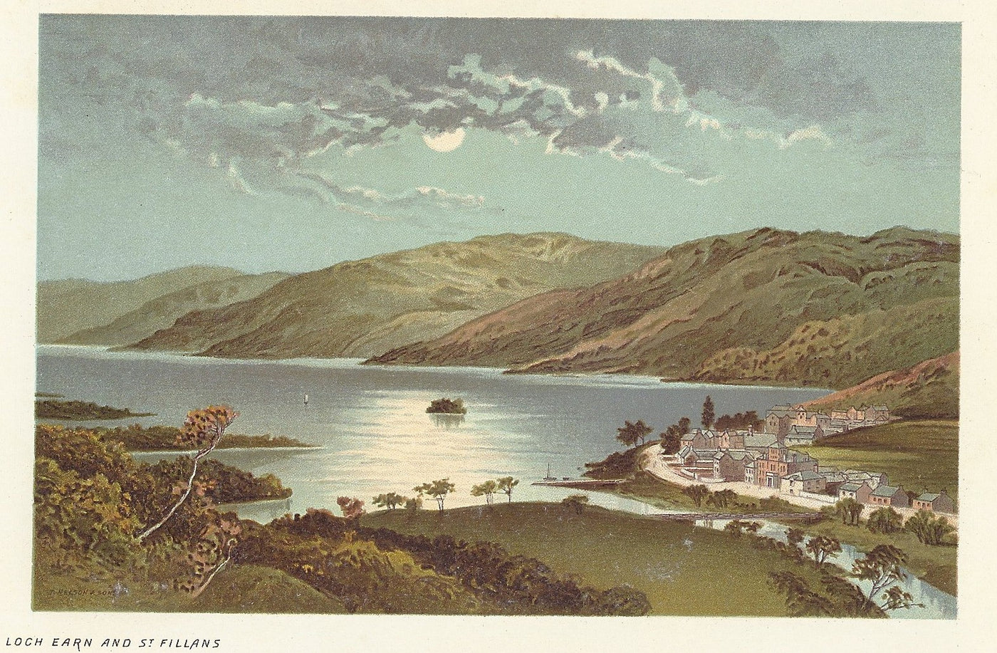 Loch Earn & St Fillans Scotland antique print 1889