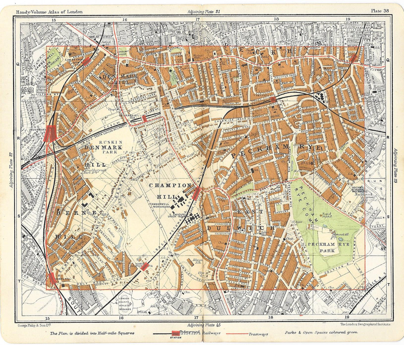Peckham Rye antique map 1910