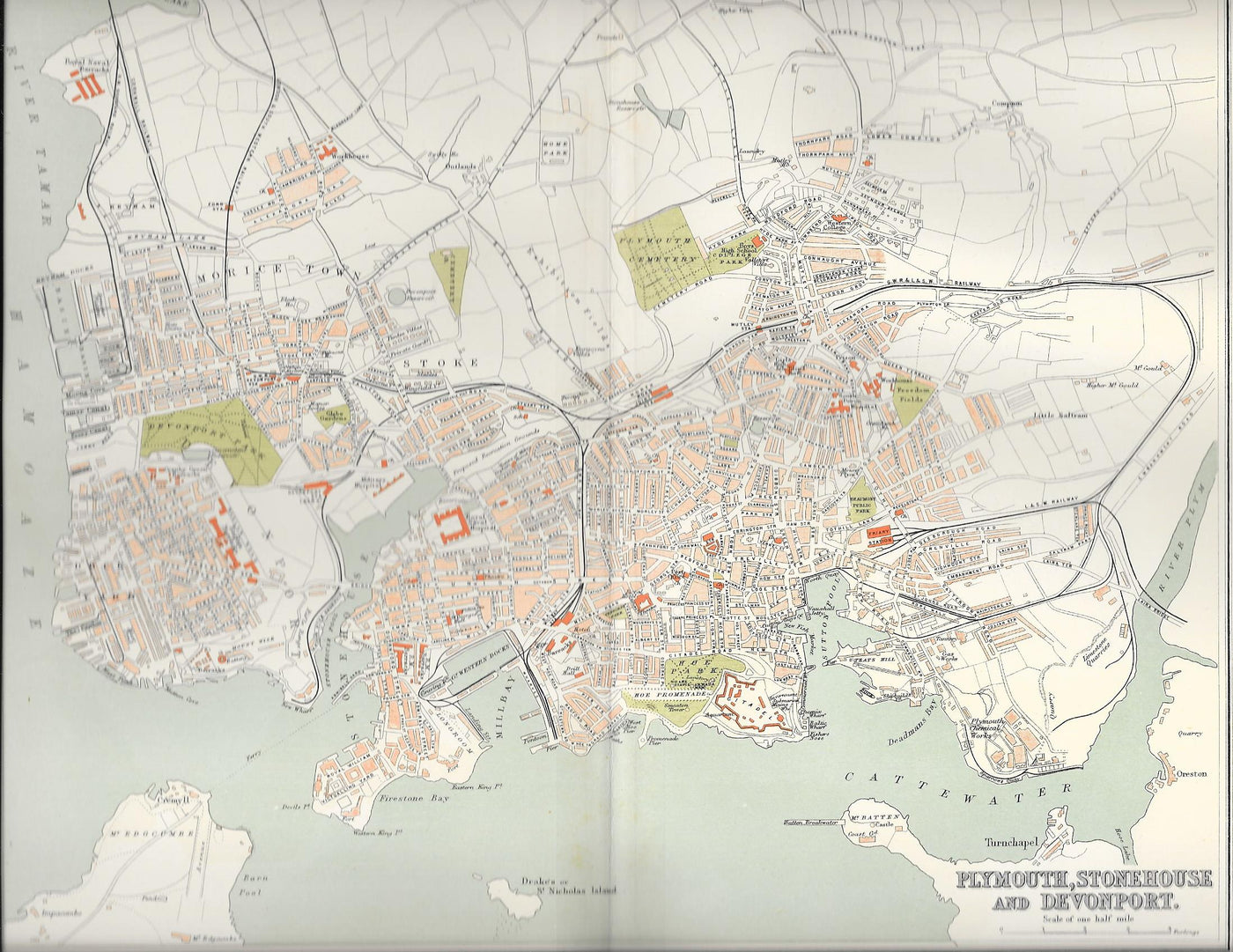 Plymouth Stonehouse Devonport antique map 1895