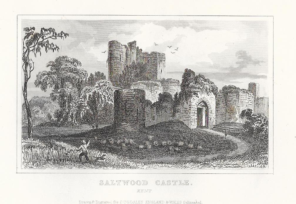 Saltwood Castle Kent antique print 1845